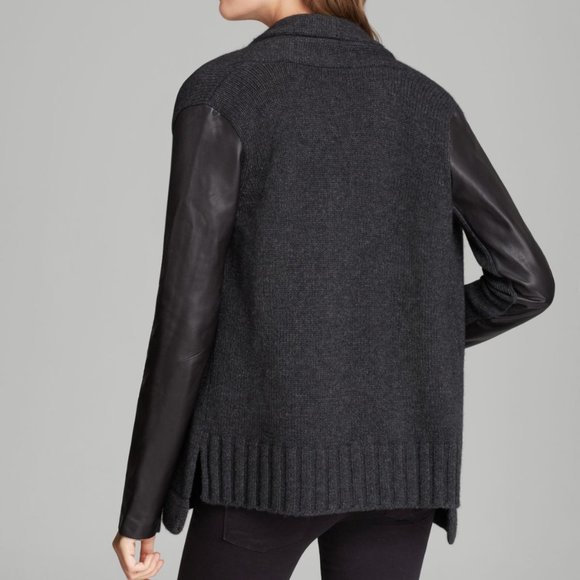 Vince open front cardigan wool and lamb leather sleeve size XS - Picture 2 of 8